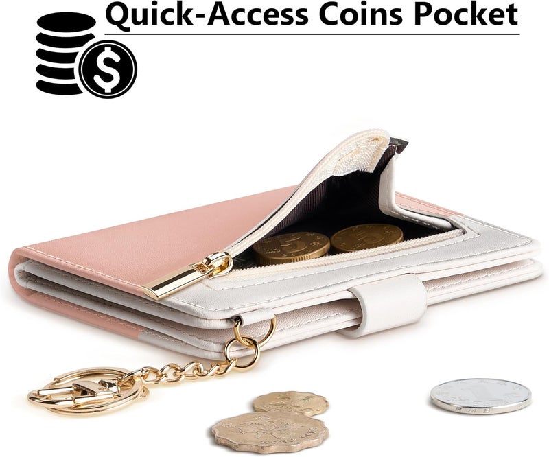 Airkit Small Wallets Woman RFID Blocking Leather Credit Card Holder - with ID Window - Card Wallets for Women - with Zipper Coin Purse - Keychain Wallet - Image 3